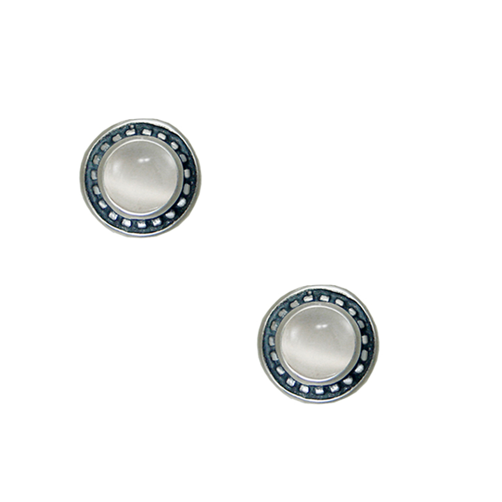 Sterling Silver Petite White Moonstone Post Stud Earrings